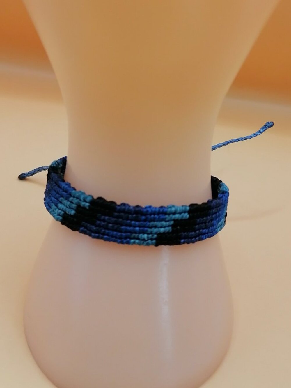 Handmade Macrame Bracelet with Geometric Design in Blue Tones